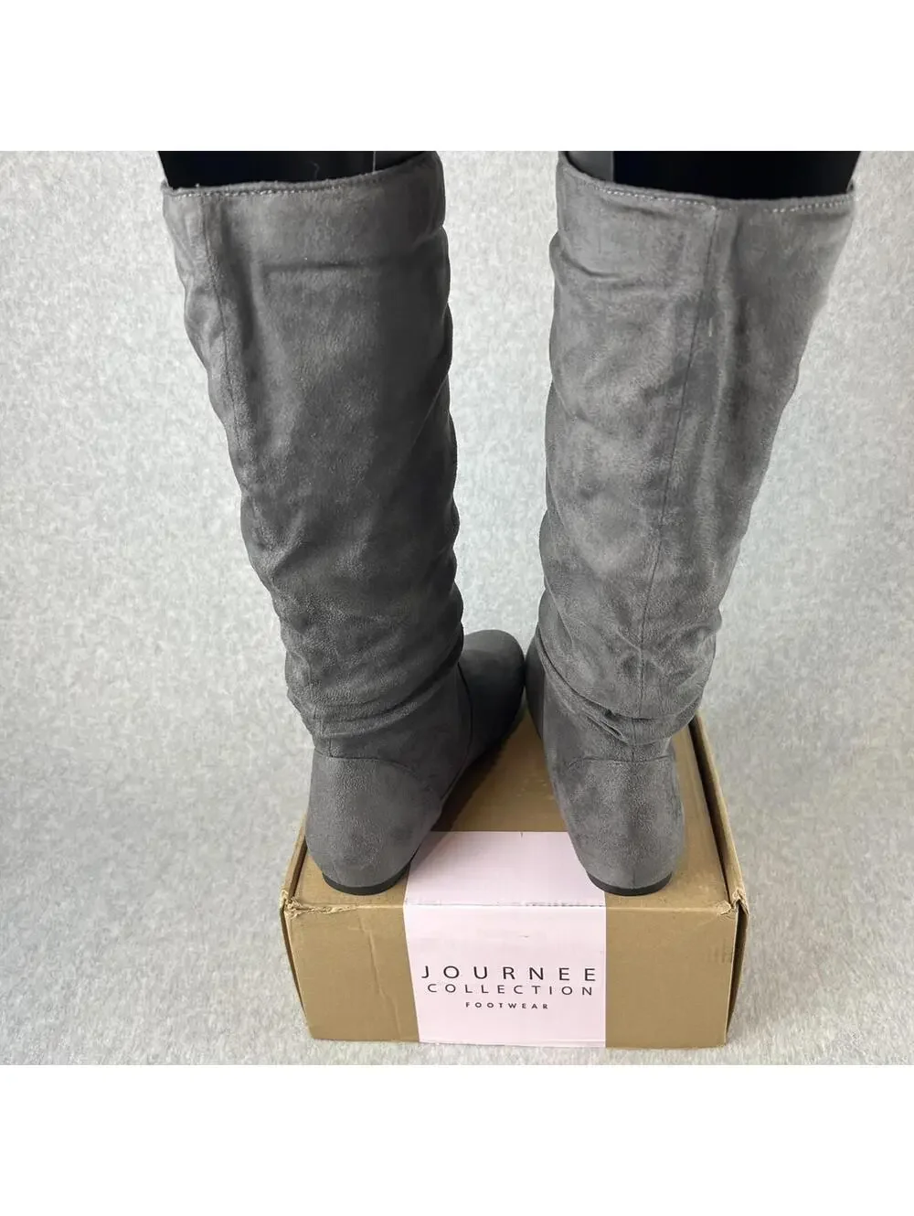 Journee Collection Womens Faux Suede Boots Size 7.5 Slouch pull on Gray